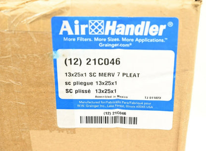 Air Handler 21C046 Pleated Air Filter, 13" Ht x 25" Wd x 1" Dp, PK 12