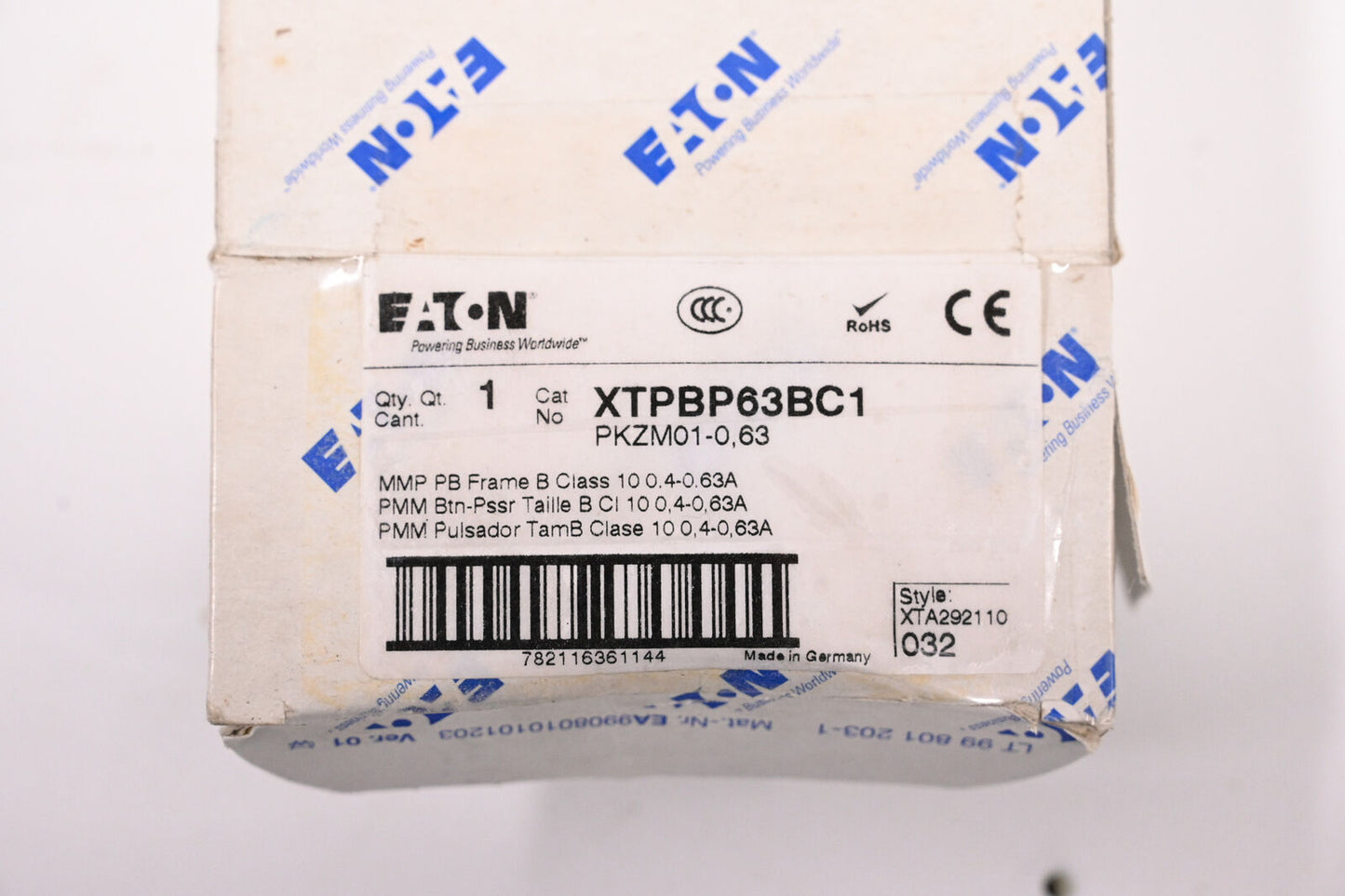 EATON Manual Motor Protector: Non-Reversing, 3 Poles, Thermal Protect XTPBP63BC1