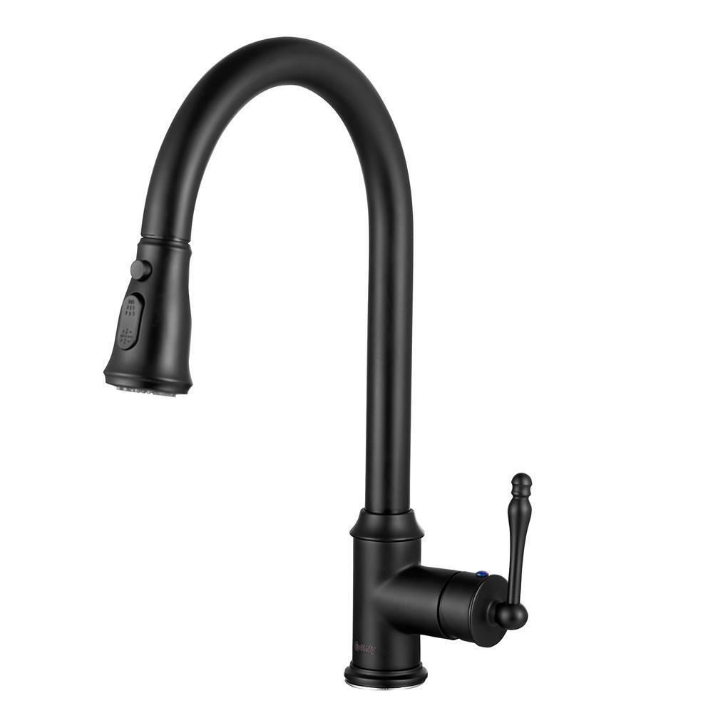 Akdy KF0009 Single Handle Pull-down Kitchen Faucet, Matte Black