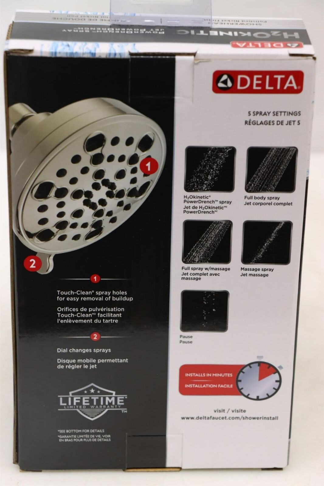 Delta 52638-PN20-PK 5-Setting Contemporary H2OKinetic Showerhead Polished Nickel