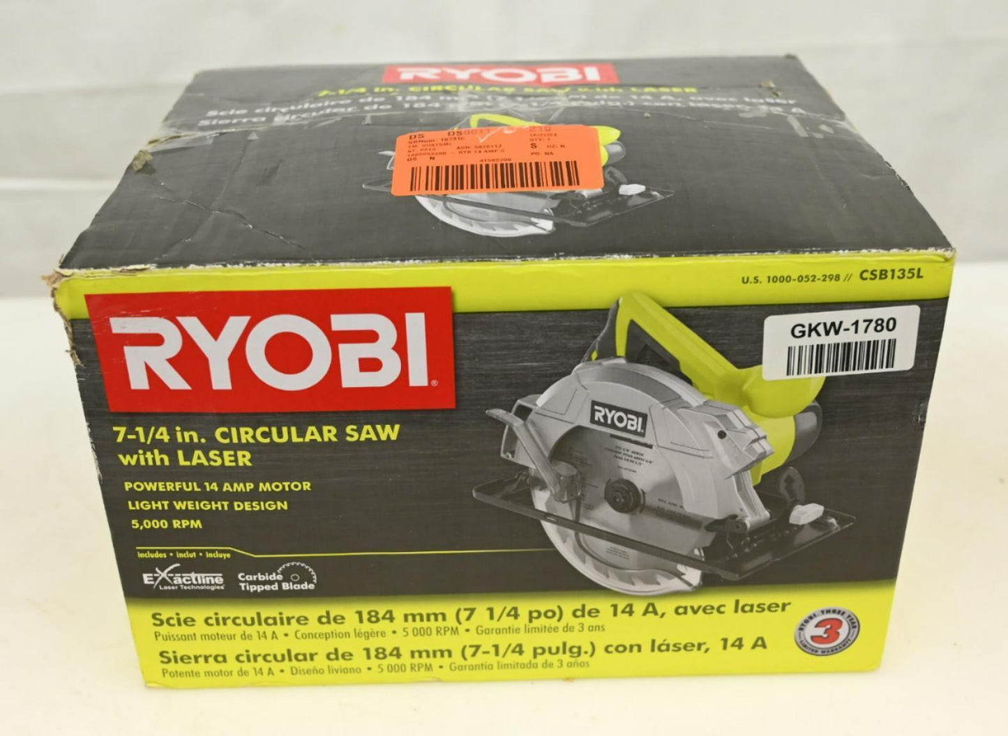 Ryobi CSB135L 14 Amp 7-1/4" Circular Saw with Laser