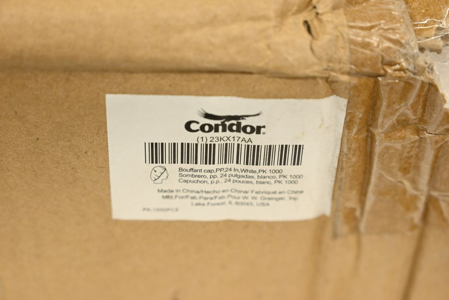 Condor 23KX17 Bouffant Cap, Polypropylene, PK 1,000