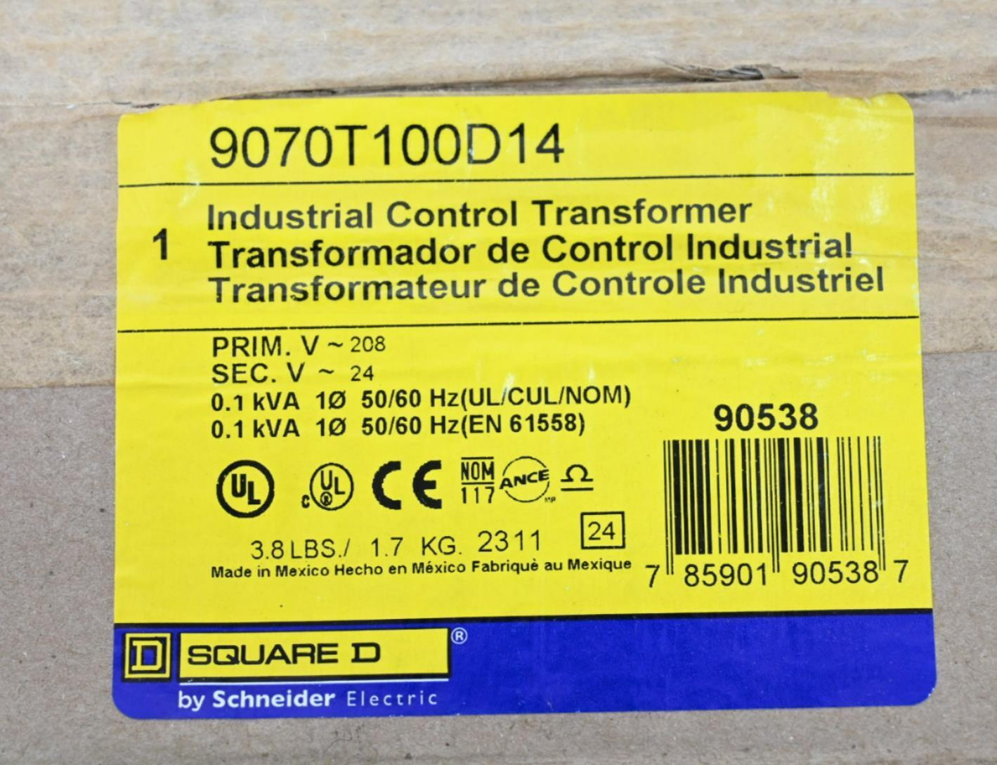 Square D 9070T100D14 Control Transformer, Phase 1