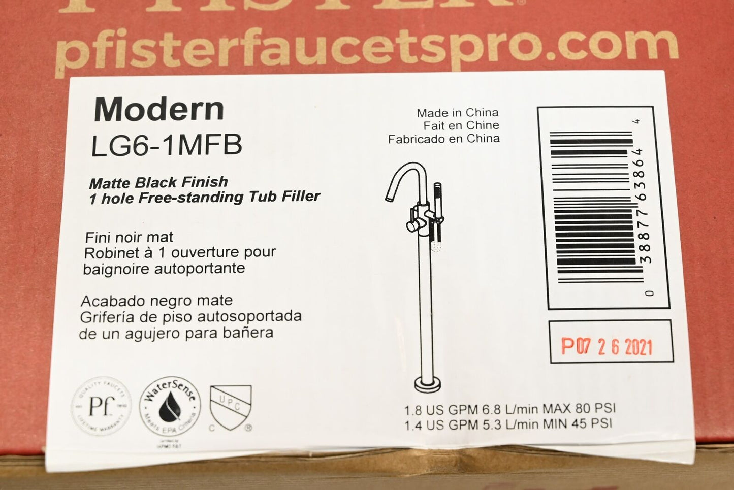 Pfister LG6-1MFB Modern Single-Handle Freestanding Tub Filler in Matte Black