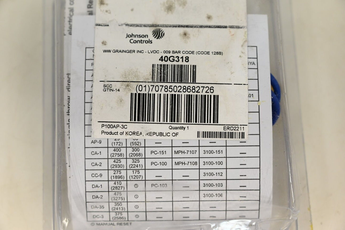 Johnson Controls P100AP-3C Single Pressure Control