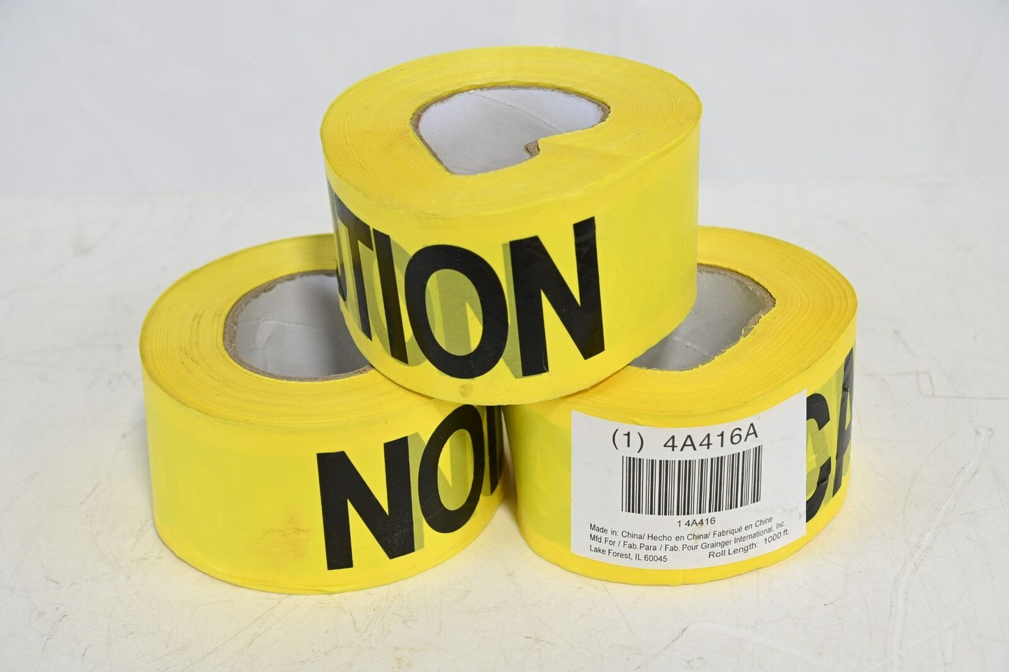 Barricade Tape 4A416, 1,000 ft Roll Length, 3 in Roll Width, Yellow, PK 3