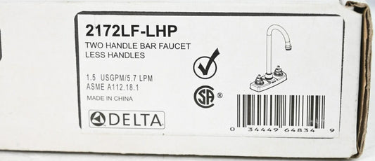 Delta 2172LF-LHP Two Handle Bar Faucet, Less Handles, Chrome