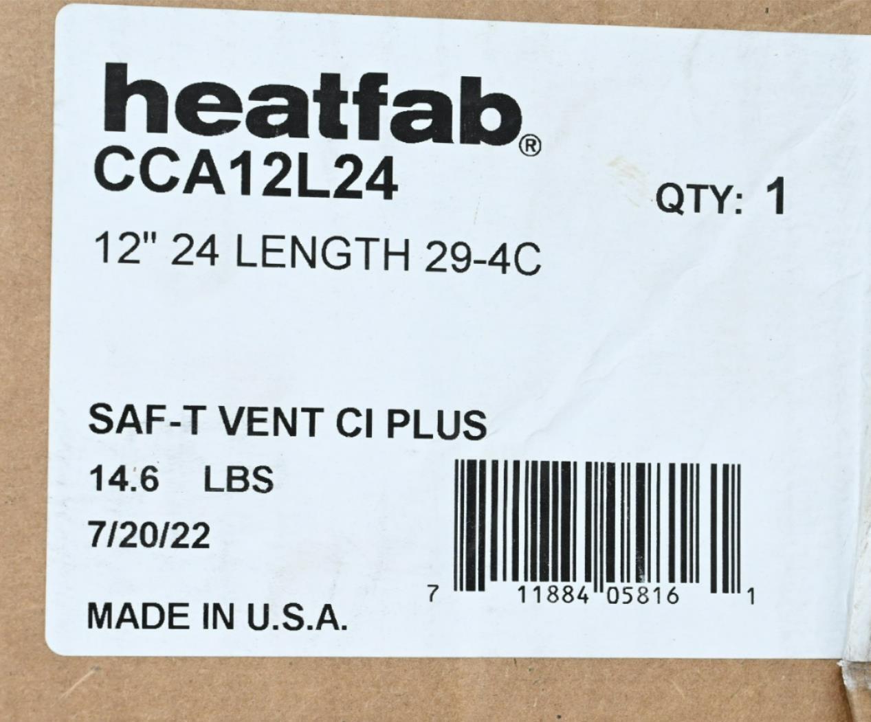 HeatFab CCA12L24 12" x 24" Saf-T Vent CI+ Straight Length