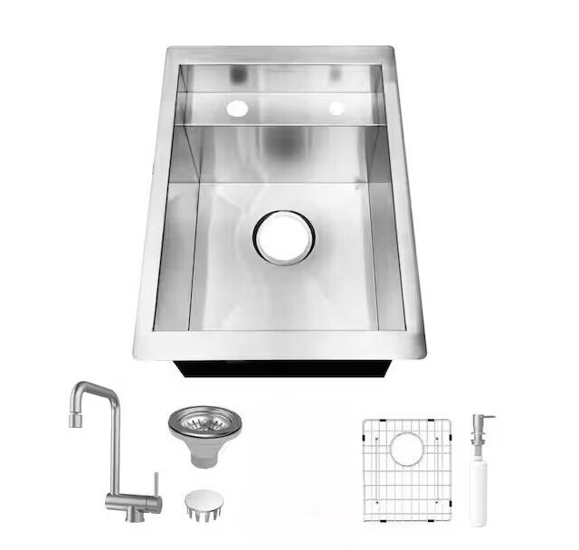 Glacier Bay Zero Radius 15 in. Undermount 18G Stainless Steel Single Bowl