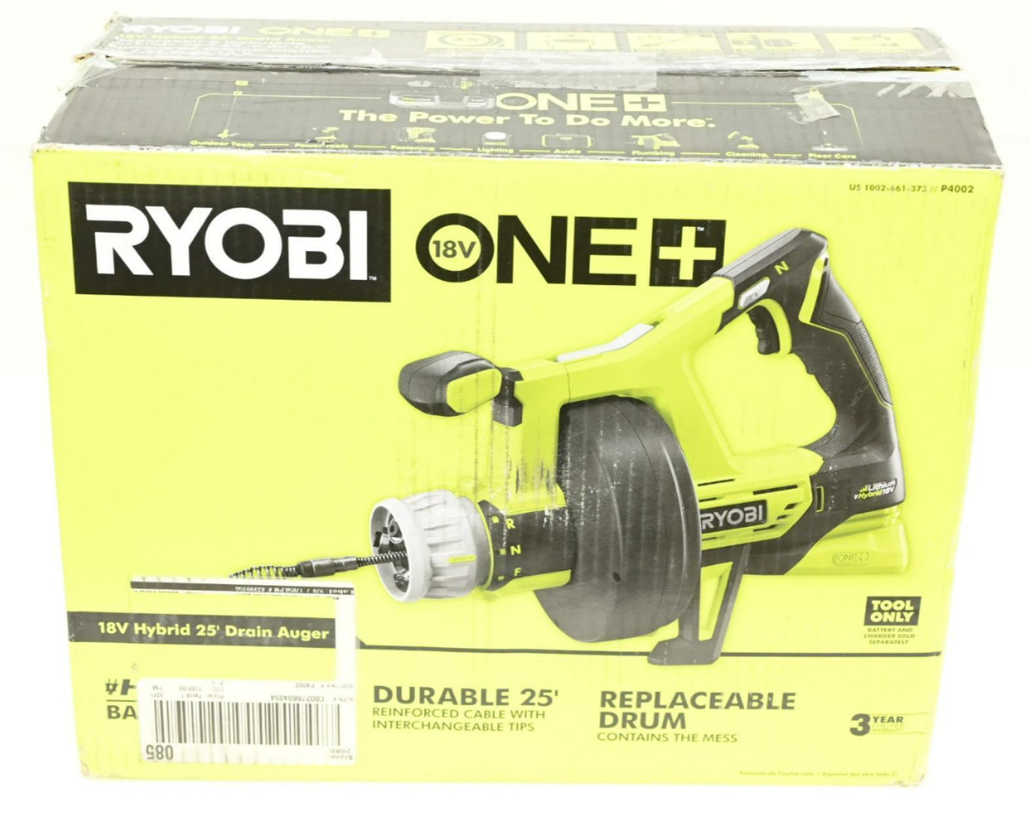 Ryobi P4002 ONE+ 18V Hybrid 25' Drain Auger (Tool Only)