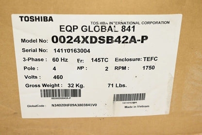 Toshiba 0024XDSB42A-P Electric Motor, 3 Phase, 60 Hz, 145 TC