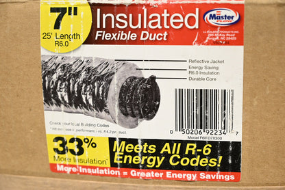 Master Flow 7 in. x 25 ft. Insulated Flexible Duct R6 Silver Jacket