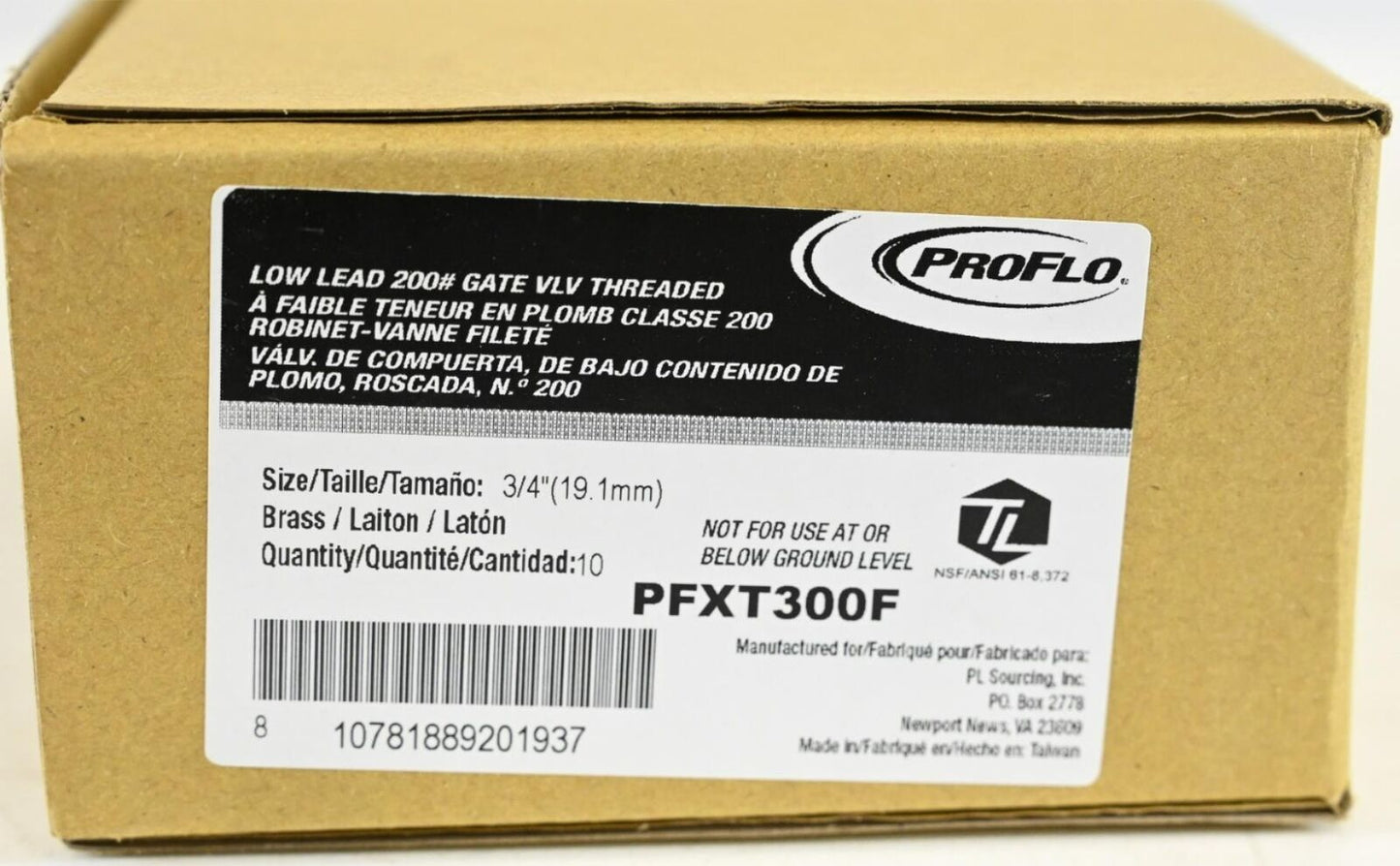 ProFlo PFXT300F, 3/4" Non Rising Stem Gate Valve, PK 10