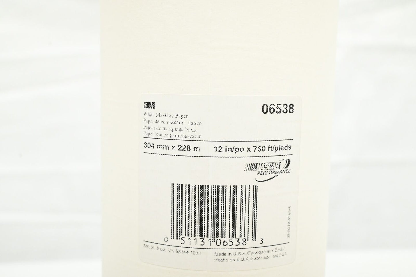 3M 06538 White Masking Paper, 12 in x 750 ft