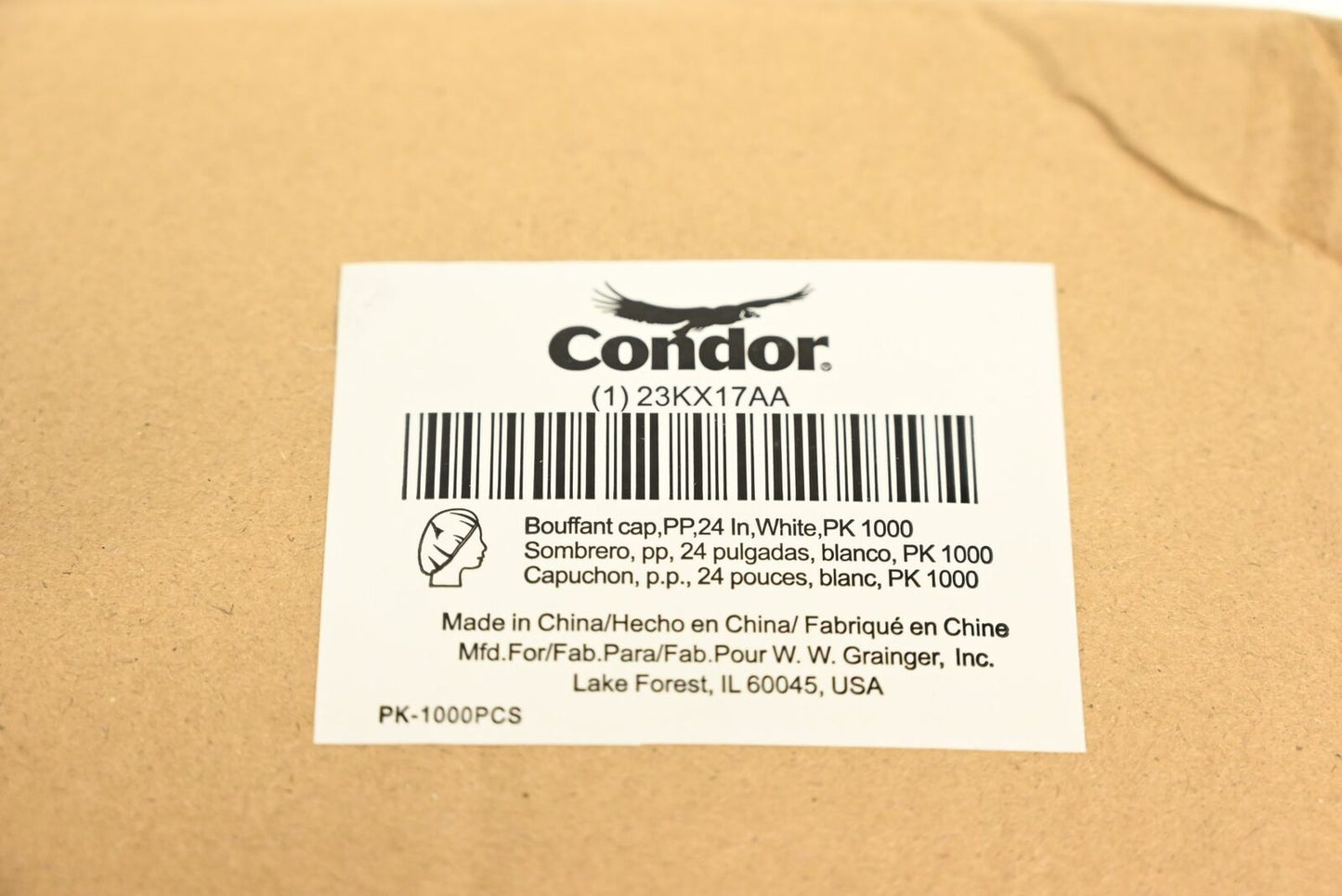 Condor 23KX17 Bouffant Cap, Polypropylene, PK 1,000