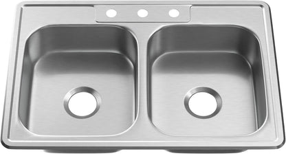 ProFlo PFSR332273A  Bealeton 33" Drop In Double Basin Kitchen Sink, Stainless S