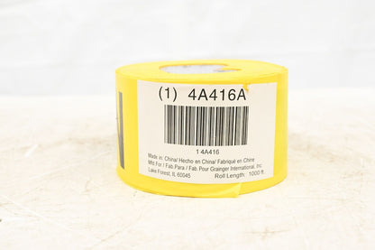 Barricade Tape 4A416, 1,000 ft Roll Length, 3 in Roll Width, Yellow