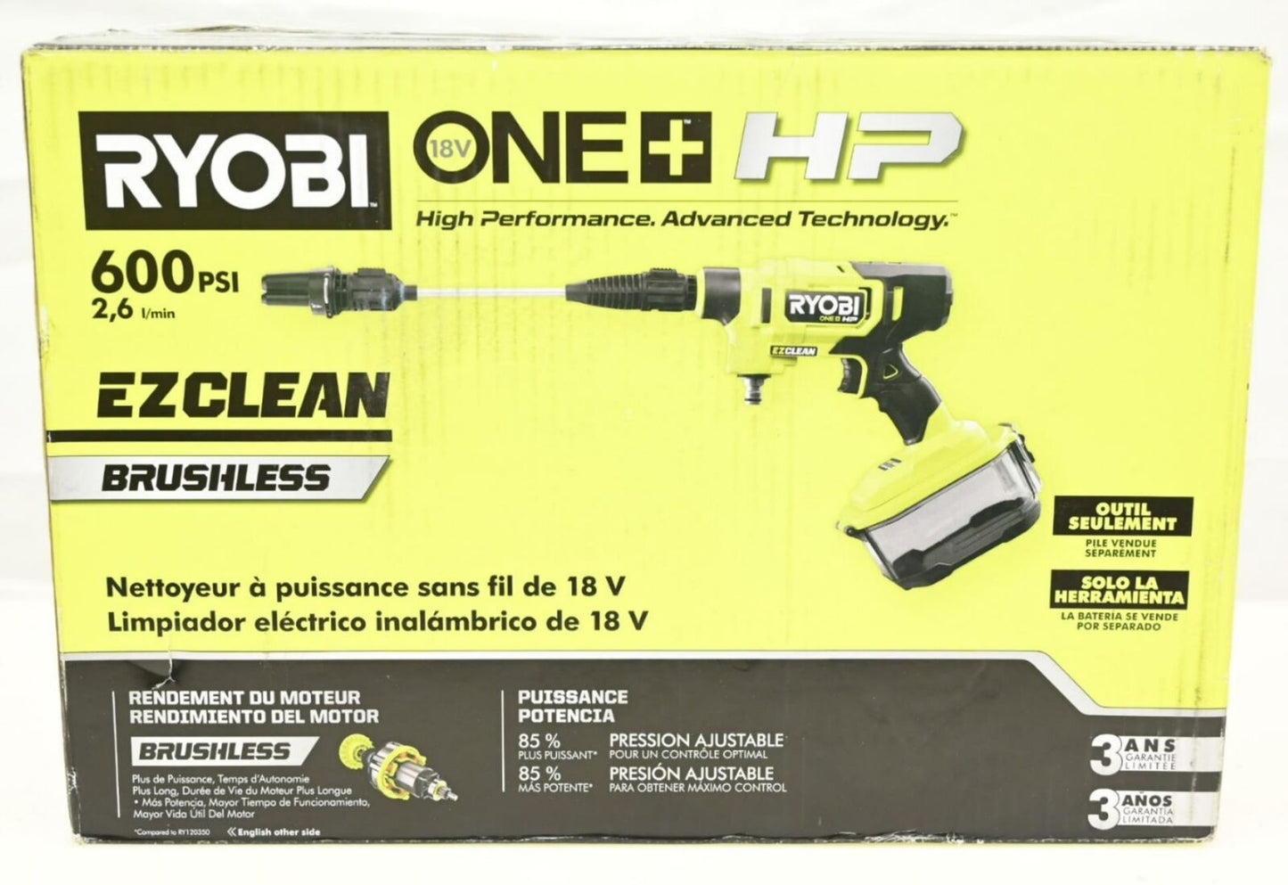 Ryobi RY121850VNM ONE+ HP 18V EZClean 600 PSI Power Cleaner (Tool Only)