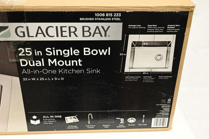 Glacier Bay VDR2522A1PA1 25" Single Bowl Dual Mount All in One Kitchen Sink