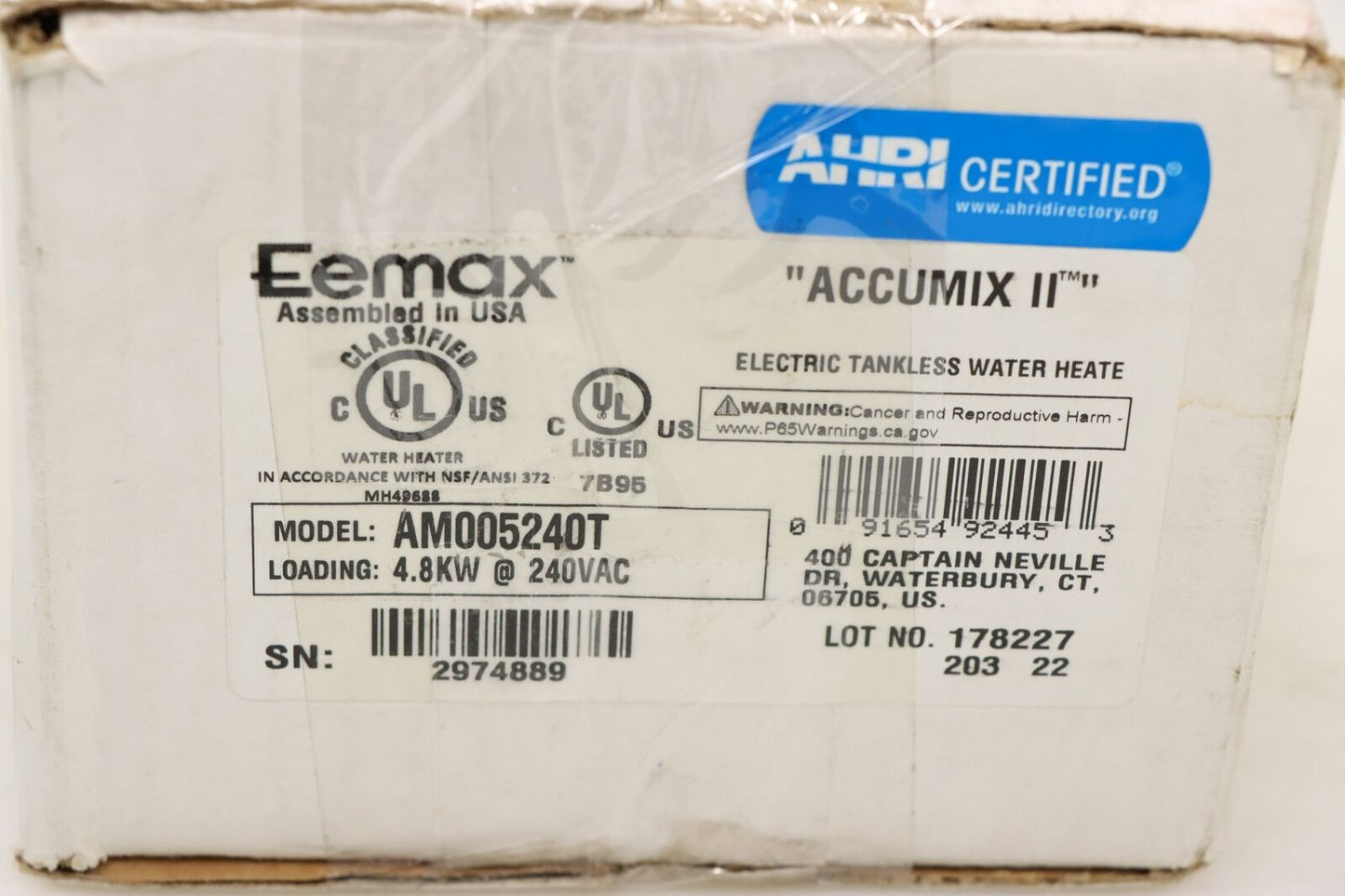 Eemax AM005240T Electric Tankless Water Heater, 240V AC