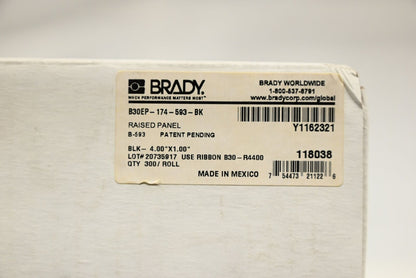 Brady B30EP-174-593-BK Raised Panel Labels for B30 Printers, 1" x 4", Black