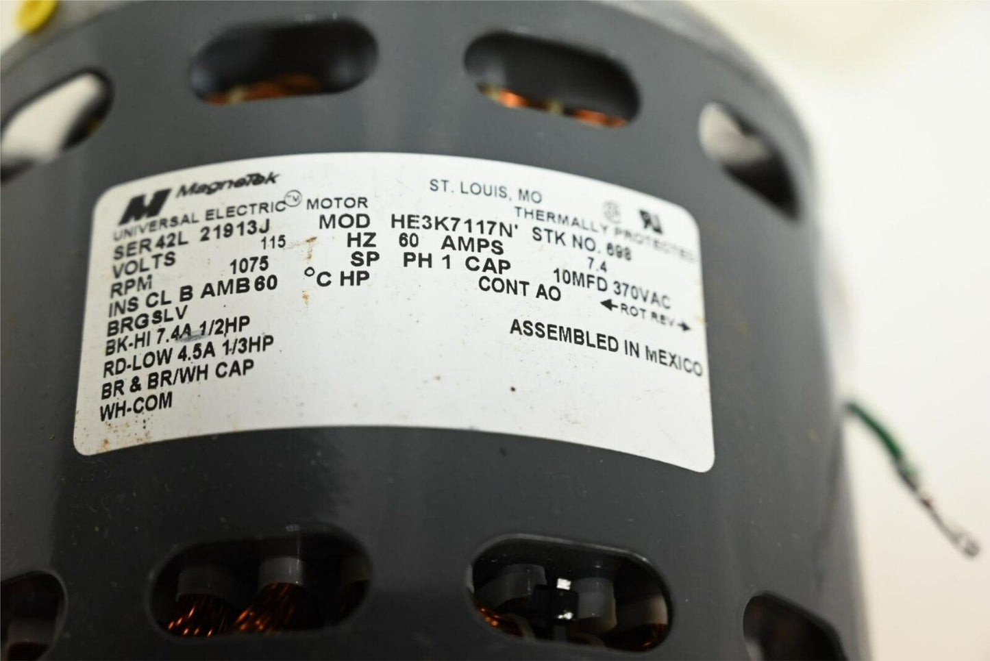 MagneTek HE3K7117N' Permanent Split Capacitor 1/2-1/3 HP