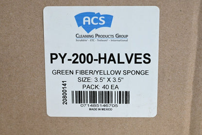 ACS PY-200-HALVES Green Fiber/Yellow Sponge 3.5" x 3.5", PK 40