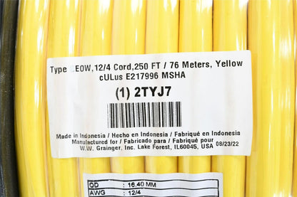 Conductor Portable Cord 2TYJ7 200 ft Length x 600 V, Yellow