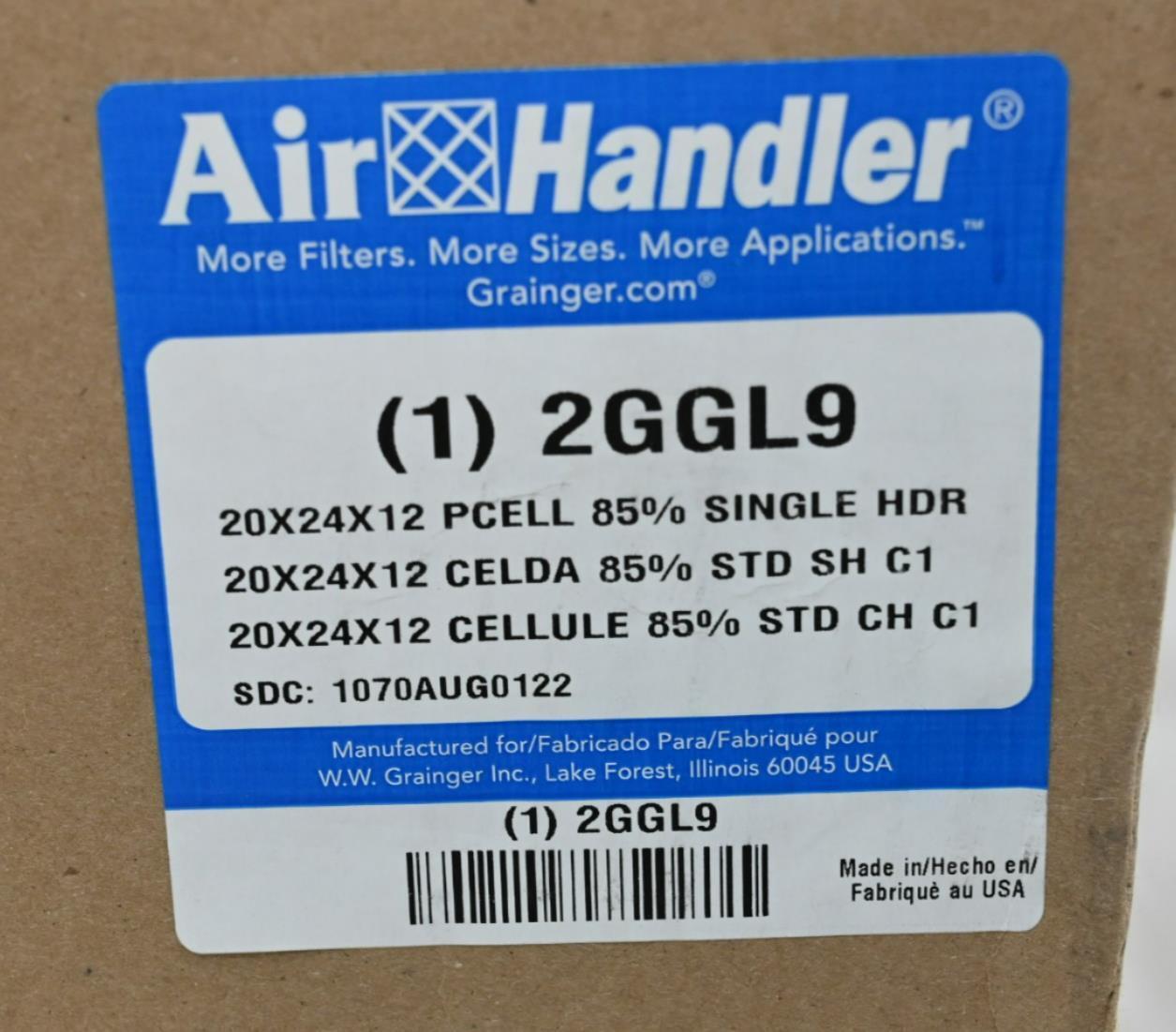 Air Handler 2GGL9 Cartridge Air Filter, 20 x 24 x 12 Steel