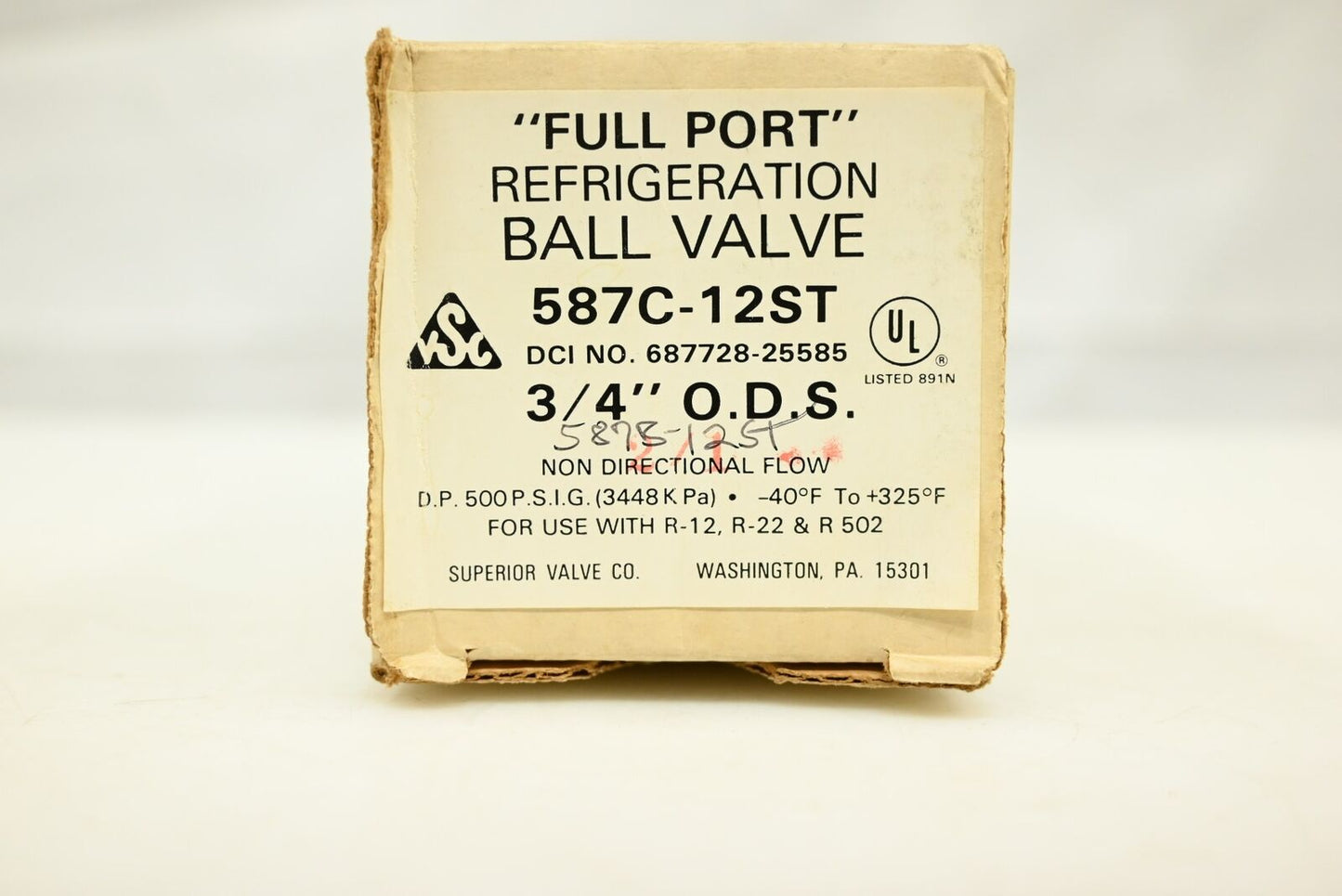 Superior 587C-12ST Full Port Refrigeration Ball Valve