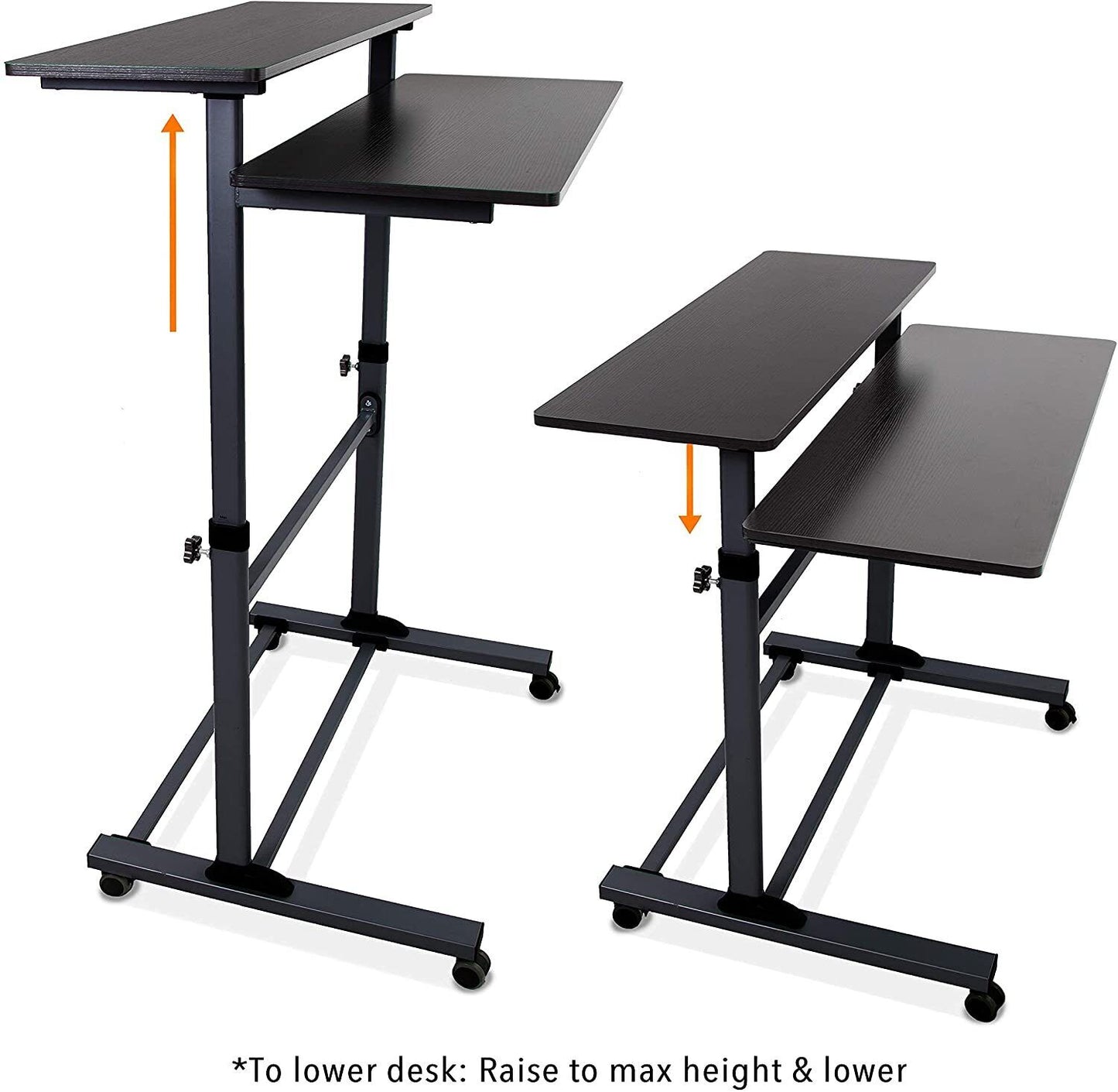 Adjustable Mobile Standing Desk on Wheels, Two Level Portable Workstation, Black