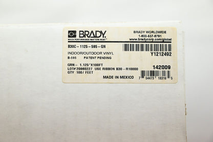 Brady B30C-1125-595-GN Indoor/Outdoor Vinyl Label Tape 1.125" x 100 ft, Green