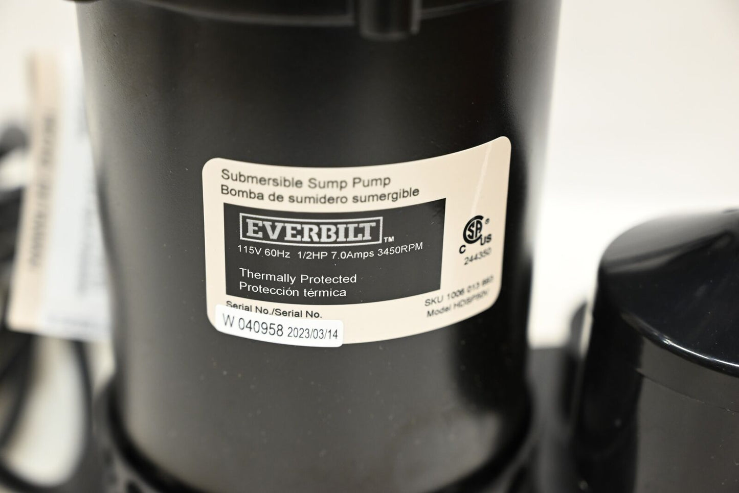 Everbilt HDSP50V 1/2 HP Aluminum Sump Pump Vertical Switch, Black