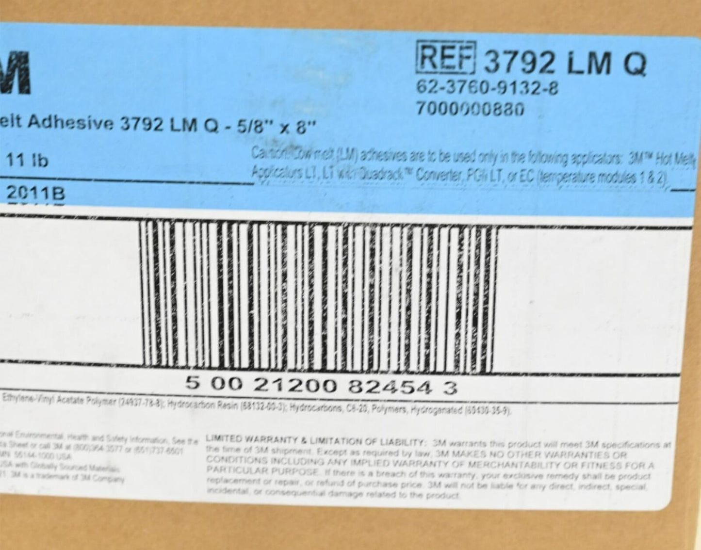 3M 3792LM Q, Hot Melt Adhesive, 5/8 in Dia, 8 in Lg, PK 154