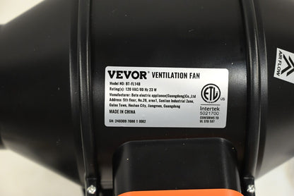 Vevor BT-FL14B 4" Inline Duct Fan HVAC Exhaust Blower Kit EC Variable Speed Con.