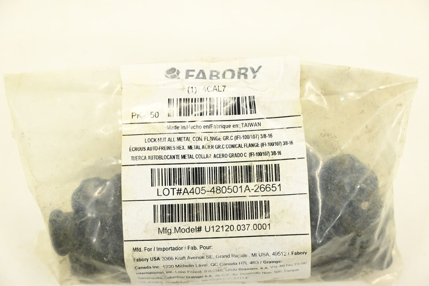 Fabory U12120.037.0001 Lock Nut, 3/8"-16 Thread Size, Steel, PK 50