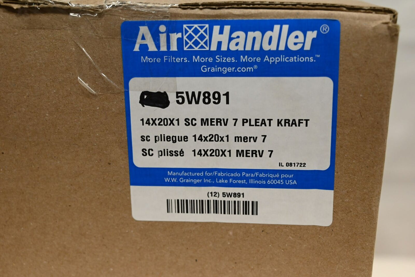 Air Handler 5W891 Pleated Air Filter, 14" Ht x 20" Wd x 1" Dp, PK 11