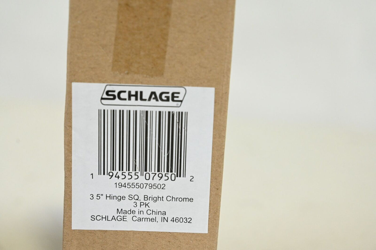 Schlage 3.5" Square Corner Plain Bearing Mortise Hinges, Polished Chrome - PK 3