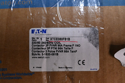 EATON XTCE080FS1B IEC Contactor, 80A, Side-Mounted, 220 Vac 50 Hz, 240 Vac 60 Hz