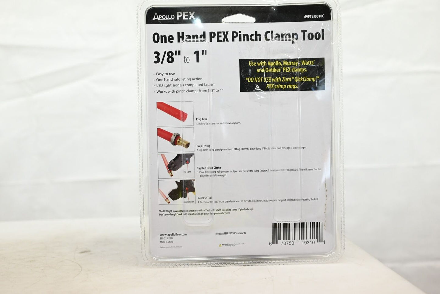 Apollo 69PTBJ0010C 3/8" to 1" 1-Hand PEX-B Pinch Clamp Tool