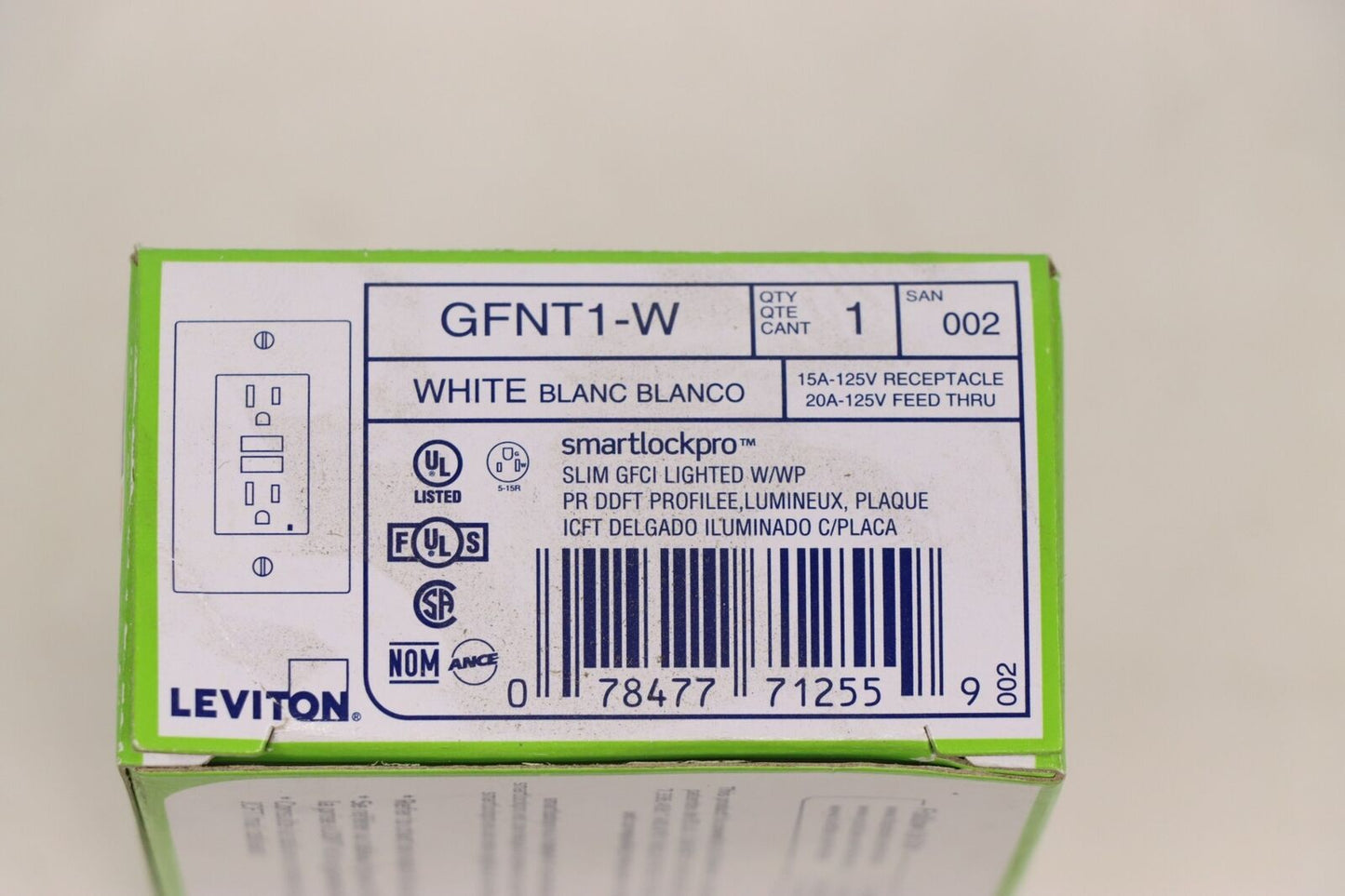 Leviton GFNT1-W Self-Test GFCI Receptacle, Non-Tamper Resistant Duplex, 15 Amp