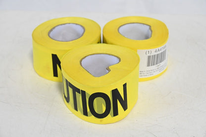 Barricade Tape 4A416, 1,000 ft Roll Length, 3 in Roll Width, Yellow, PK 3