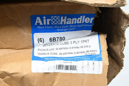 Air Handler 6B780 Cube Air Filter, 20" Ht x 24" Wd x 15" Dp, PK 6