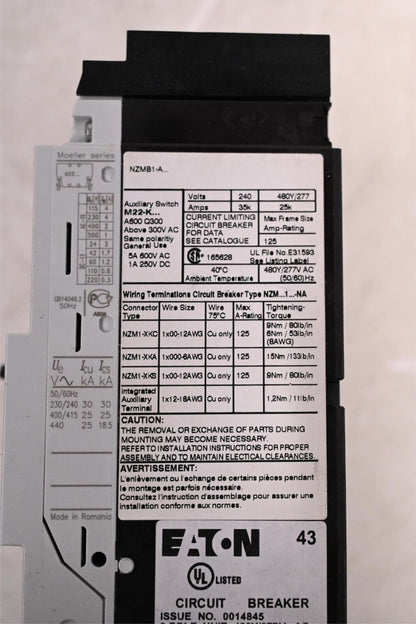 NZMB1-A40-NA Eaton Series NZM complete molded case circuit breaker, NZM1-frame,