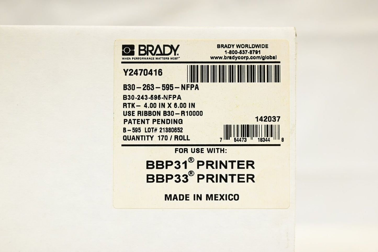 Brady B30-263-595-NFPA Right To Know Chemical Labels