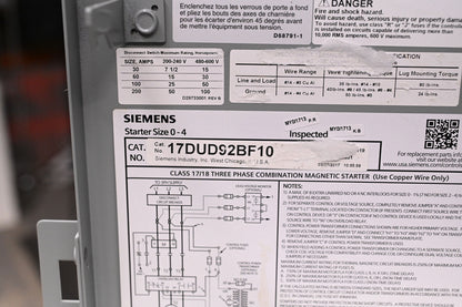 Siemens 17DUD92BF10 Starter,Combo SZ1,5