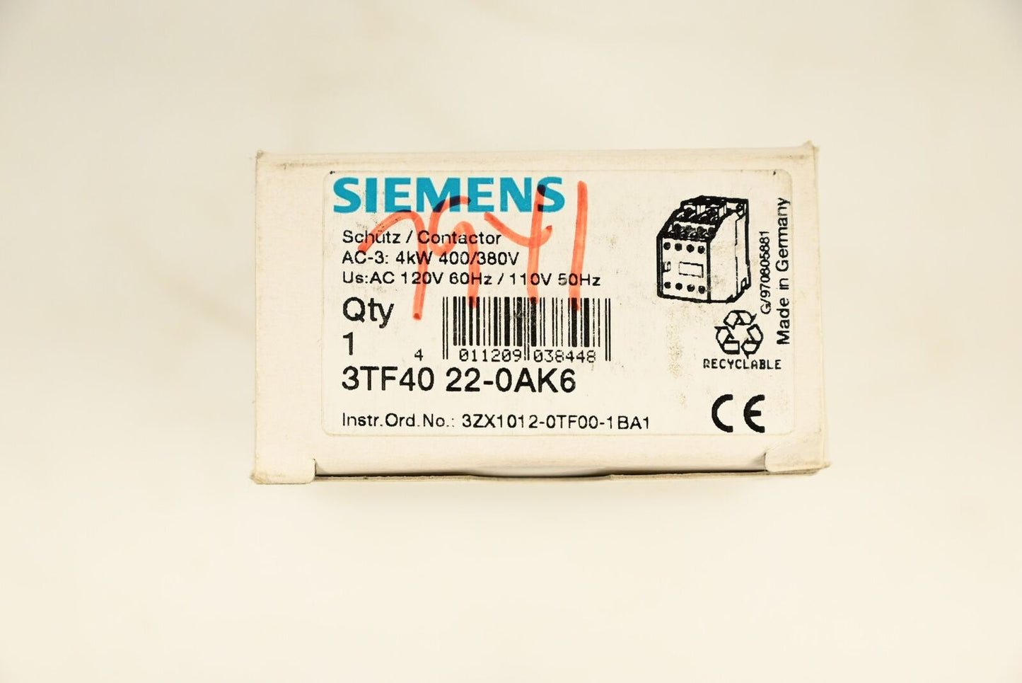 Siemens 3TF4022-0AK6 Contactor