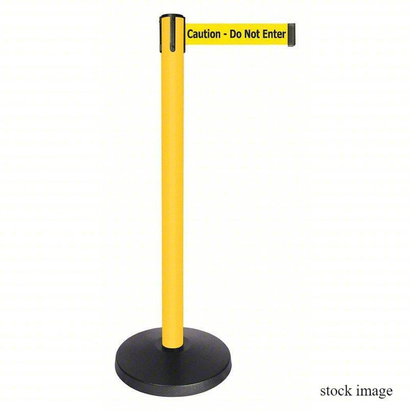 Queueway QPLUS-35-YA Barrier Post with Belt, 40" Post Ht, Yellow