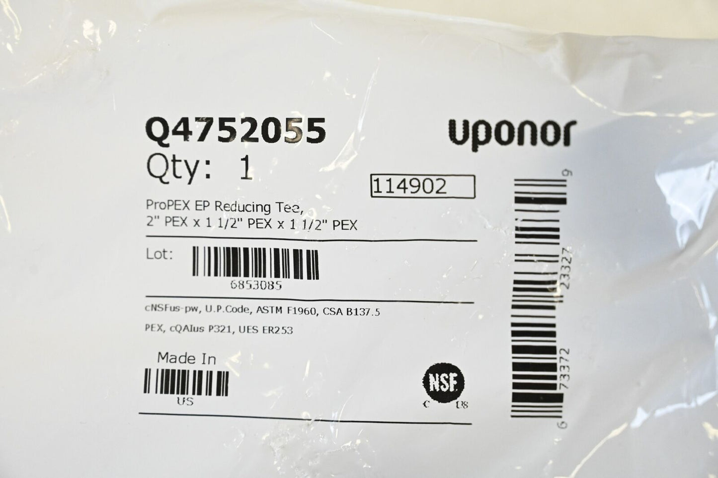 Uponor Q4752055, ProPEX EP Reducing Tee, 2" PEX x 1 1/2" PEX x 1 1/2" PEX