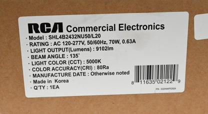 RCA SHL4B2432NU50 LED Linear Fixture, 8,880 lm, 120/277V